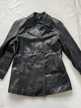 Vintage leather jacket Danier womens Small double breasted pea coat button up